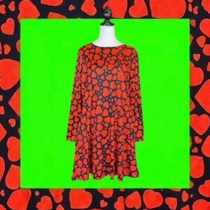 Spadehill NWOT Black & Red Heart Print Long Sleeve Swing Mini Dress Size M